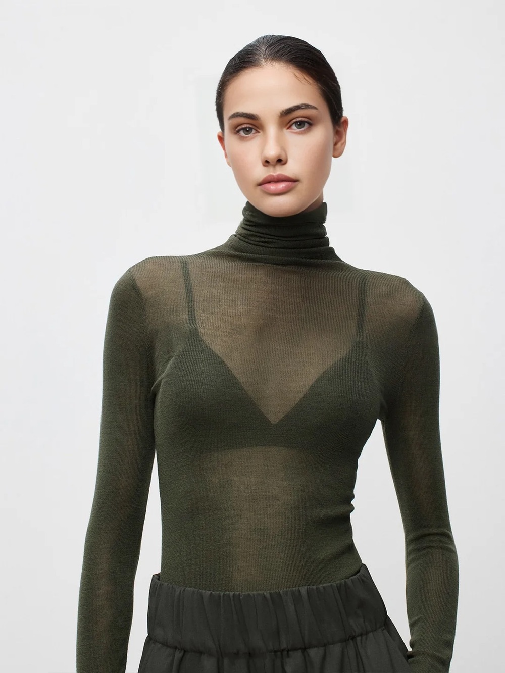 COMMENSE Wool-Blend Turtleneck Sheer Sweater - size XSmall